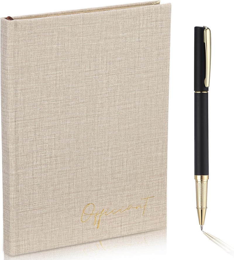 Engrowtic Beige Wedding Officiant Book with Black Ink Pen 5.25 x 8.25 Inch Hardcover Journal Notebook with 192 Pages Officiant Gift Pastor Gift for Wedding Ceremony Sermon Minister (Classic) - Image 1